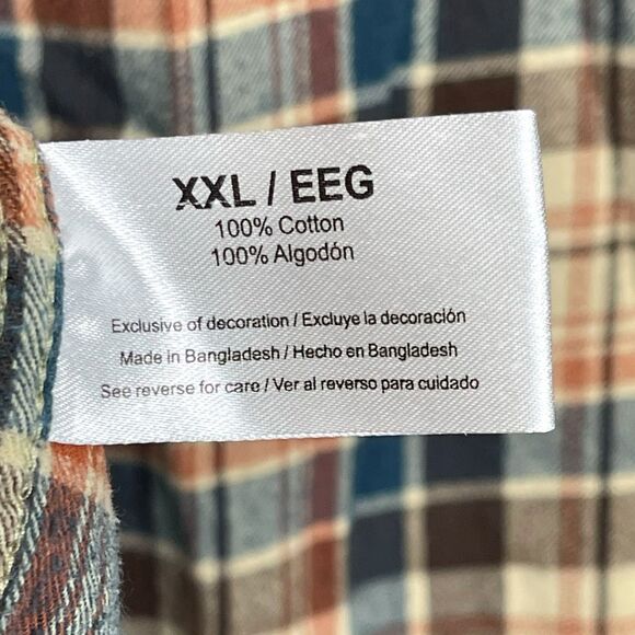 Eddie Bauer Flannel Shirt Tan Button Front Pocket Plaid Hiking Outdoor Men’s XXL - Picture 8 of 10